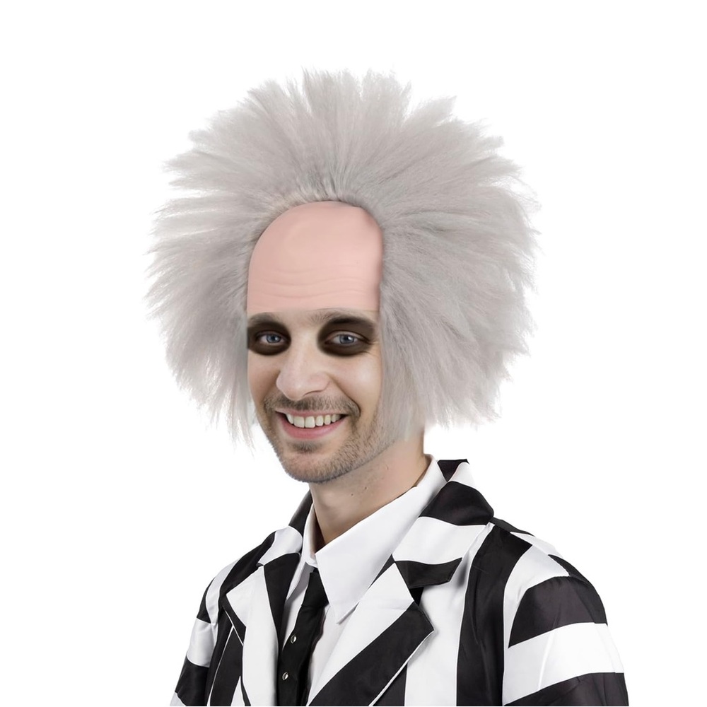 Beetlejuice Wig Gray Forehead Cosplay Halloween With Wig Cap New